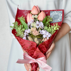 送別　退所祝いに♪ 枯れない壁に飾れる花束＊桜とピンクチューリップ＊Creema限定 3枚目の画像