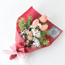 送別　退所祝いに♪ 枯れない壁に飾れる花束＊桜とピンクチューリップ＊Creema限定 2枚目の画像