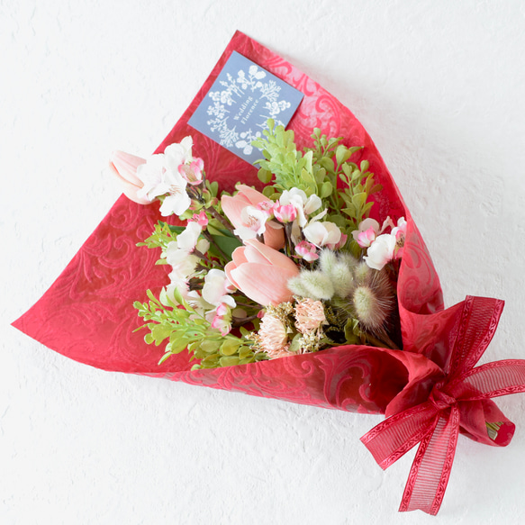 送別　退所祝いに♪ 枯れない壁に飾れる花束＊桜とピンクチューリップ＊Creema限定 3枚目の画像