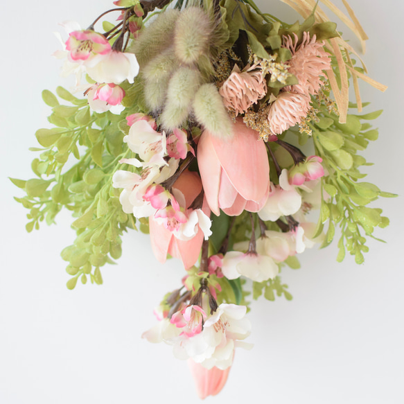 送別　退所祝いに♪ 枯れない壁に飾れる花束＊桜とピンクチューリップ＊Creema限定 6枚目の画像