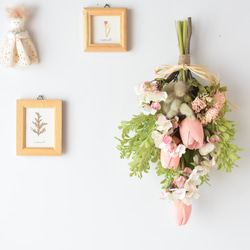 送別　退所祝いに♪ 枯れない壁に飾れる花束＊桜とピンクチューリップ＊Creema限定 2枚目の画像