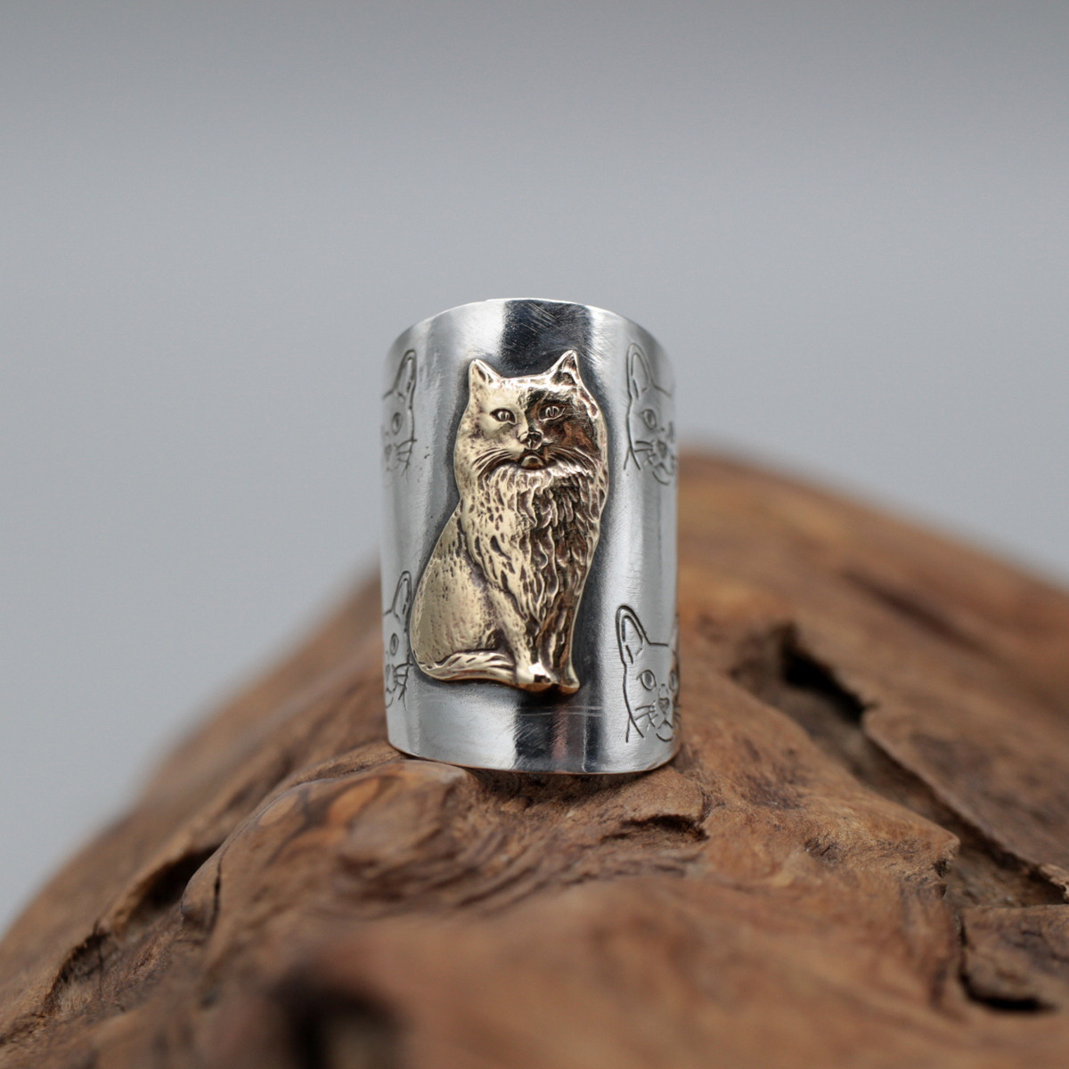 富豪の猫｜カフリング｜スプーンリング｜シルバー｜真鍮｜三毛猫｜ペルシャ猫｜ネコ好きホイホイ｜ユニーク｜一点物｜可愛い