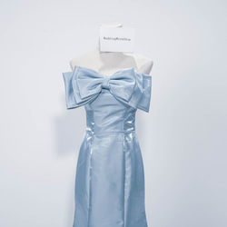 花嫁 美しい胸元のリボン  青色 カラードレス    ロングトレーン ソフトマーメイドラインパーティー 演奏会G089 7枚目の画像
