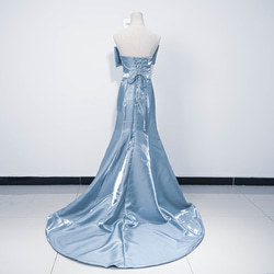 花嫁 美しい胸元のリボン  青色 カラードレス    ロングトレーン ソフトマーメイドラインパーティー 演奏会G089 3枚目の画像