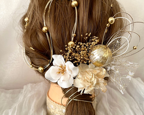 No.250 「ゴールドの髪飾り」 水引 マジェステ 髪飾り No.250