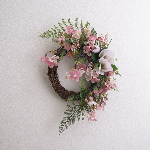 しだれ桜・クリスマスローズ入り春リース 造花 アーティフィシャルフラワー cmwh101 しだれ桜・クリスマスローズ入り春リース 造花 アーティフィシャルフラワー cmwh101