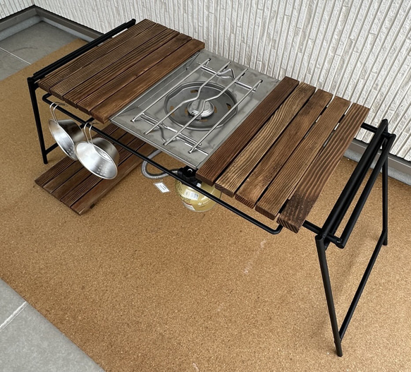 フラットバーナ－テーブルアイアンigtテーブル ウォルナット色 3枚目の画像