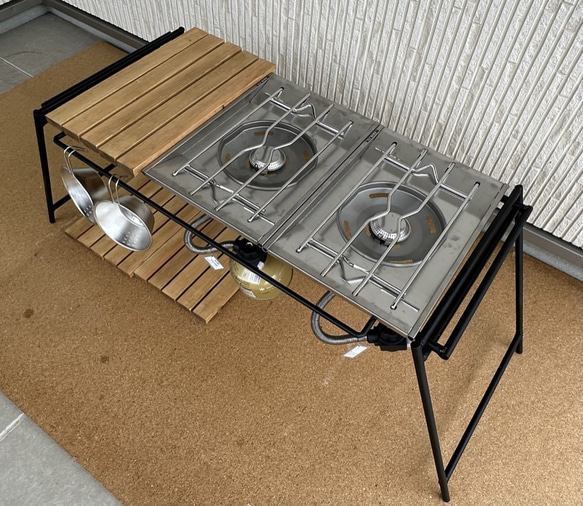 フラットバーナ－テーブルアイアンigtテーブル ラスティックパイン色 3枚目の画像