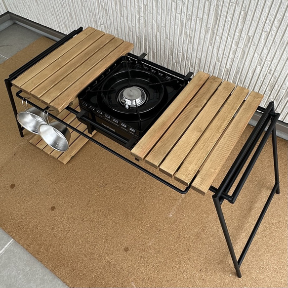 フラットバーナ－テーブルアイアンigtテーブル ラスティックパイン色 6枚目の画像