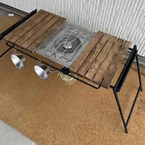 フラットバーナ－テーブルアイアンigtテーブル ダークウォルナット色  