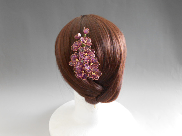 ストックの花（紫）簪・髪飾り　一本挿し 8枚目の画像