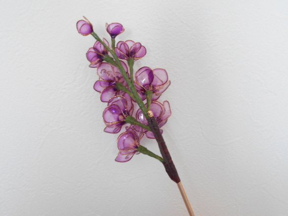 ストックの花（紫）簪・髪飾り　一本挿し 3枚目の画像