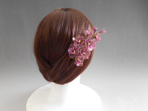 ストックの花（紫）簪・髪飾り　一本挿し 10枚目の画像
