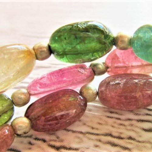 B57】 ネックレス トルマリン 天然石 半貴石 グリーン ピンク イエロー