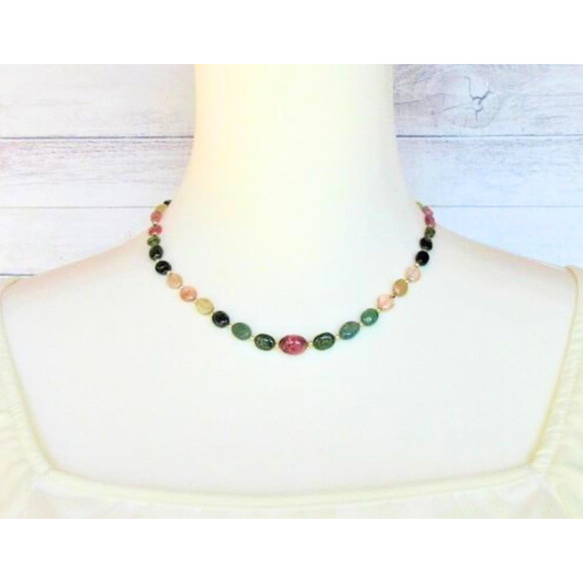 B57】 ネックレス トルマリン 天然石 半貴石 グリーン ピンク イエロー