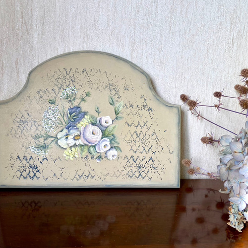 新品未使用☆アンティーク風☆トールペイント☆お花のオーナメント