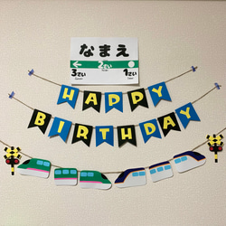 【ガーランド】誕生日 バースデー 新幹線 はやぶさ×つばさ Ｅ８系 名入れ 1枚目の画像