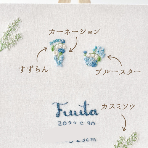 天使ママ・パパへ】お空の赤ちゃんの足型・手型刺繍/死産でお別れした  