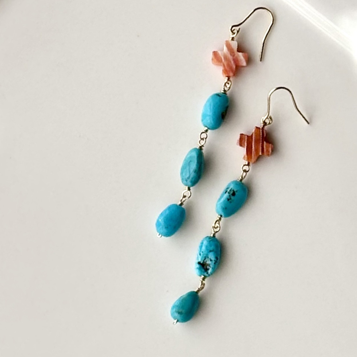 スパイニーオイスターシェル　インディアンジュエリーピアス　クラスターピアス
