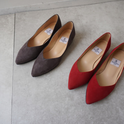 セール☆23、23.5cmのみ☆日本製 本革 スエードフラットシューズ