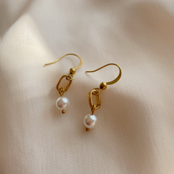 光 -珍珠黃銅耳環-可改夾 第2張的照片