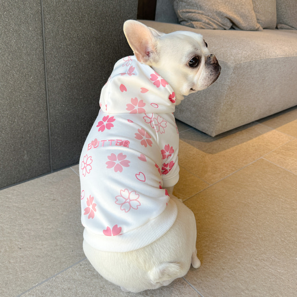 〈犬服〉うちの子ネーム刺繍入りパーカー＊桜柄＊ 2枚目の画像