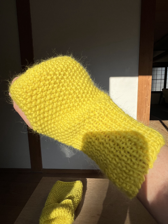 ハンドウォーマー　ハンドメイド　メリノウール　手袋　指なし手袋　手編み 6枚目の画像