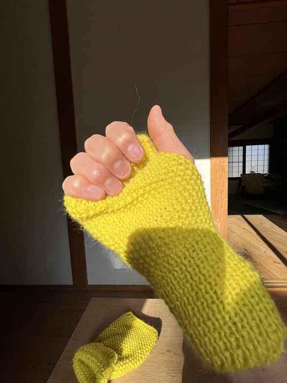 ハンドウォーマー　ハンドメイド　メリノウール　手袋　指なし手袋　手編み 11枚目の画像