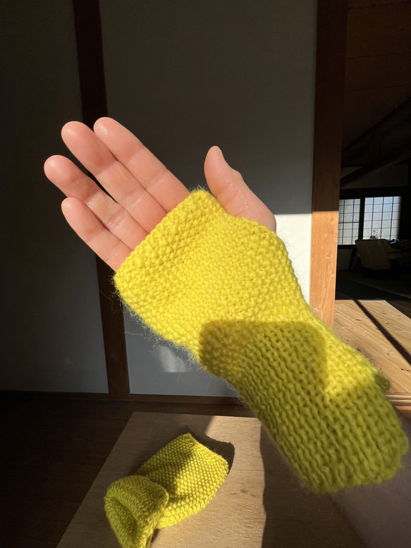 ハンドウォーマー　ハンドメイド　メリノウール　手袋　指なし手袋　手編み 10枚目の画像
