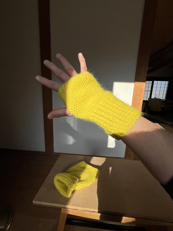 ハンドウォーマー　ハンドメイド　メリノウール　手袋　指なし手袋　手編み 9枚目の画像