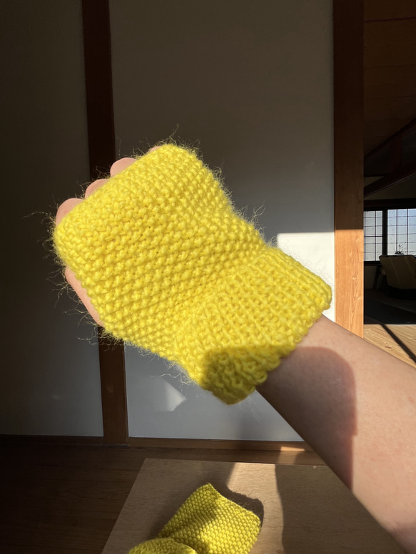 ハンドウォーマー　ハンドメイド　メリノウール　手袋　指なし手袋　手編み 7枚目の画像