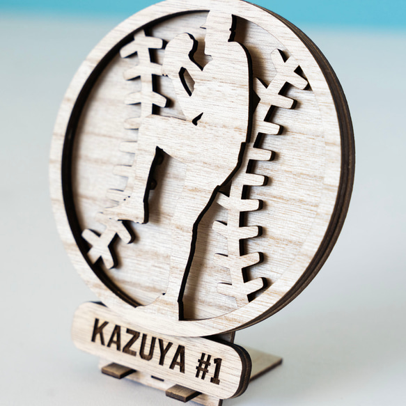 番号と名前をオーダー　野球部員へ卒業プレゼント　Laser-cut Baseball Plaque-A 7枚目の画像