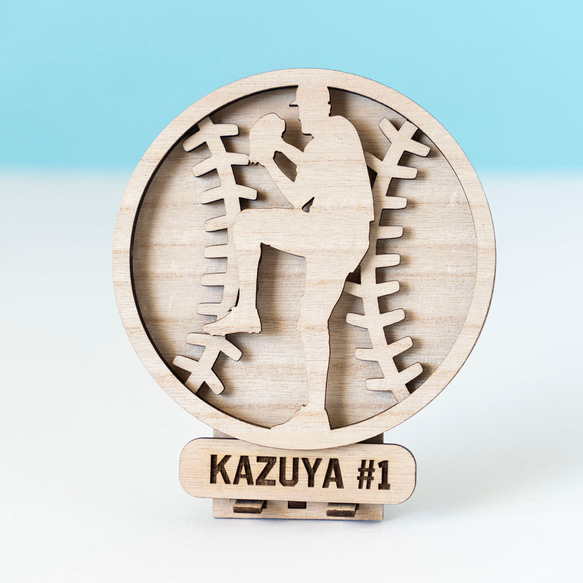 番号と名前をオーダー　野球部員へ卒業プレゼント　Laser-cut Baseball Plaque-A 5枚目の画像