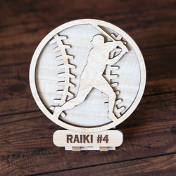 番号と名前をオーダー　野球部員へ卒業プレゼント　Laser-cut Baseball Plaque-B 9枚目の画像