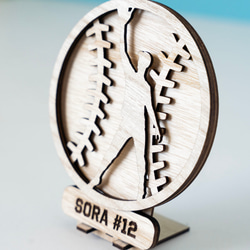 番号と名前をオーダー　野球部員へ卒業プレゼント　Laser-cut Baseball Plaque-C 7枚目の画像