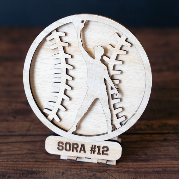 番号と名前をオーダー　野球部員へ卒業プレゼント　Laser-cut Baseball Plaque-C 1枚目の画像