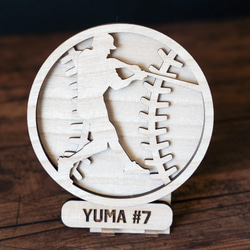 番号と名前をオーダー　野球部員へ卒業プレゼント　Laser-cut Baseball Plaque-D 7枚目の画像