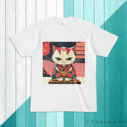 和柄猫のTシャツ ホワイト 【2】 1枚目の画像