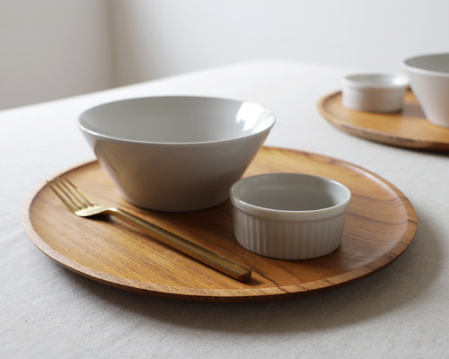 最終SALE 30cm 本格派 チーク ウッド サークル丸盆プレート 軽食