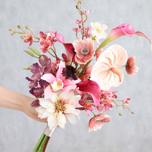 カラーとダリアのアームブーケ 造花ブーケ ウェディング マゼンダ