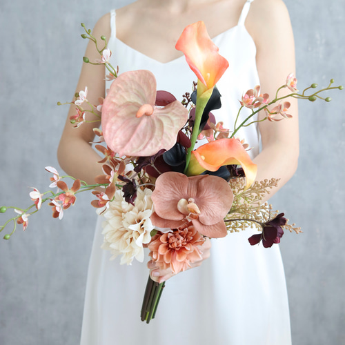 【美品】オレンジローズのウェディングブーケ　アーティフィシャルフラワー 美品】オレンジローズのウェディングブーケ アーティフィシャル