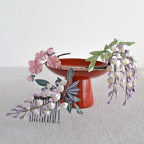 藤の花と蝶 ✤ コーム 成人式 卒業式 結婚式のお呼ばれ 前撮り お花見