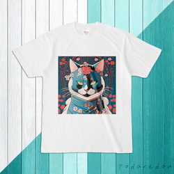 和柄猫のTシャツ ホワイト 【3】 1枚目の画像