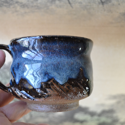 再入荷！】可愛いコーヒーカップ(コスモブルー) ☆萩焼 マグカップ