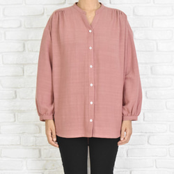 再販　コットン素材のスキッパーシャツ　ピンク 2枚目の画像