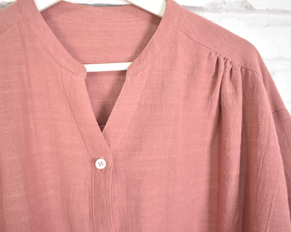 再販　コットン素材のスキッパーシャツ　ピンク 8枚目の画像