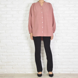再販　コットン素材のスキッパーシャツ　ピンク 4枚目の画像