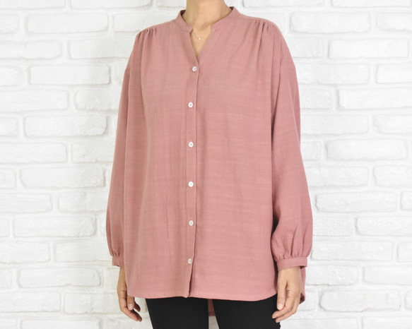 再販　コットン素材のスキッパーシャツ　ピンク 3枚目の画像