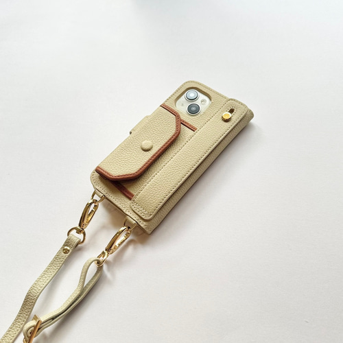 手帳型スマホケース バイカラー 本革 名入れ可 カード収納