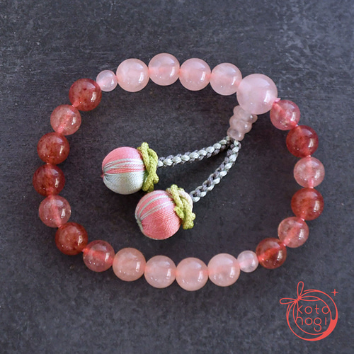 お守り ブレスレット＊天然石 ローズクォーツ ストロベリークォーツ 夏